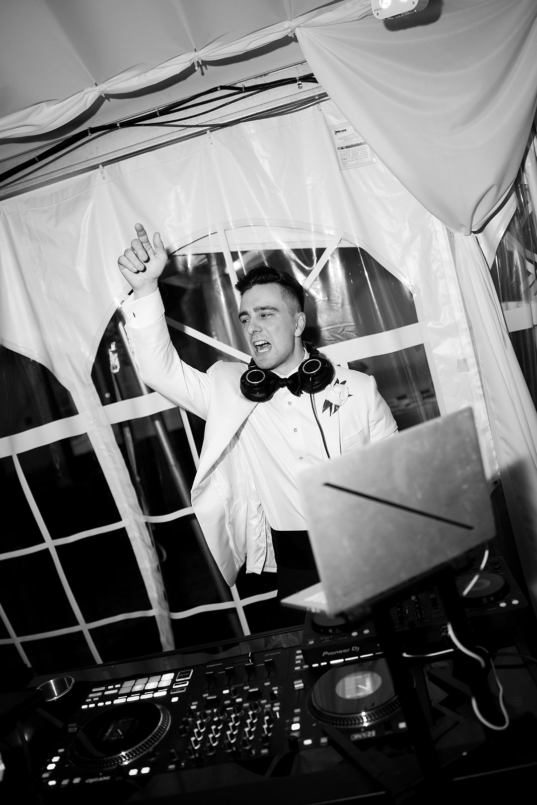 Wedding celebration at Taft Museum of Art, photograph 111; the groom performed a guest DJ set
