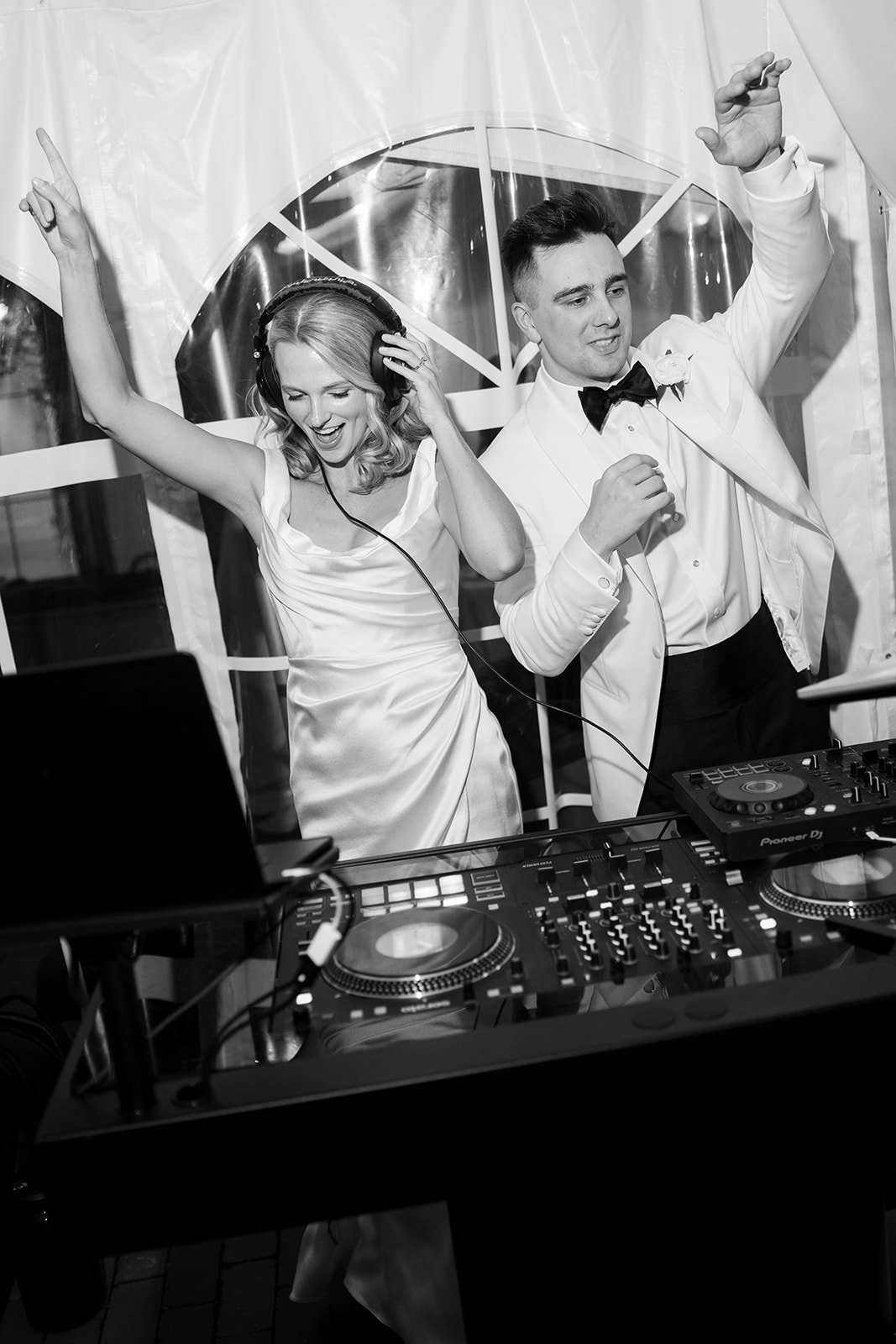 Wedding celebration at Taft Museum of Art, photograph 112; the groom performed a guest DJ set