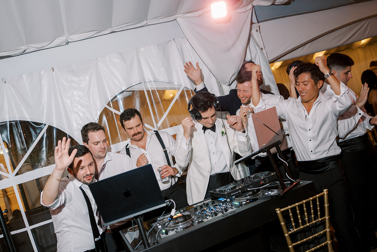 Wedding celebration at Taft Museum of Art, photograph 116; the groom performed a guest DJ set